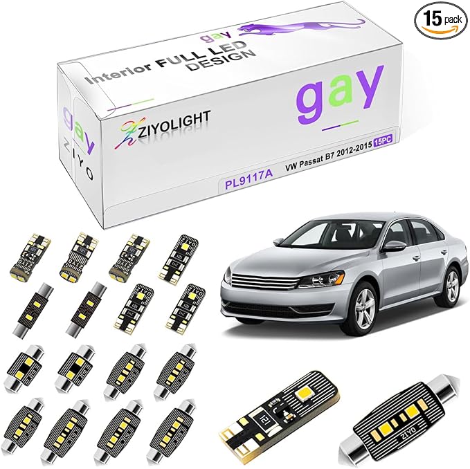 PL9117A Replacement for Volkswagen Passat B7 2012-2015 LED Interior Light kit, 6000K White LED Dome Light Bulbs Accessories Package Upgrade (15 Bulbs)