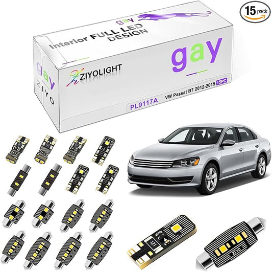PL9117A Replacement for Volkswagen Passat B7 2012-2015 LED Interior Light kit, 6000K White LED Dome Light Bulbs Accessories Package Upgrade (15 Bulbs)
