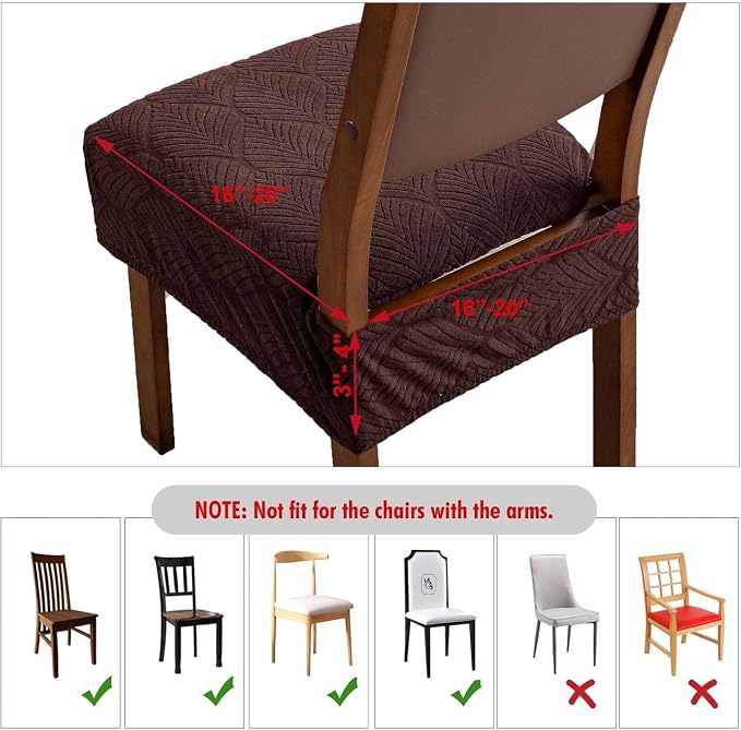 Removable and Washable Seat Covers for Dining Room Chairs Set of 2 - Waterproof Stretch Chair Seat Slipcovers, No Back Covers
