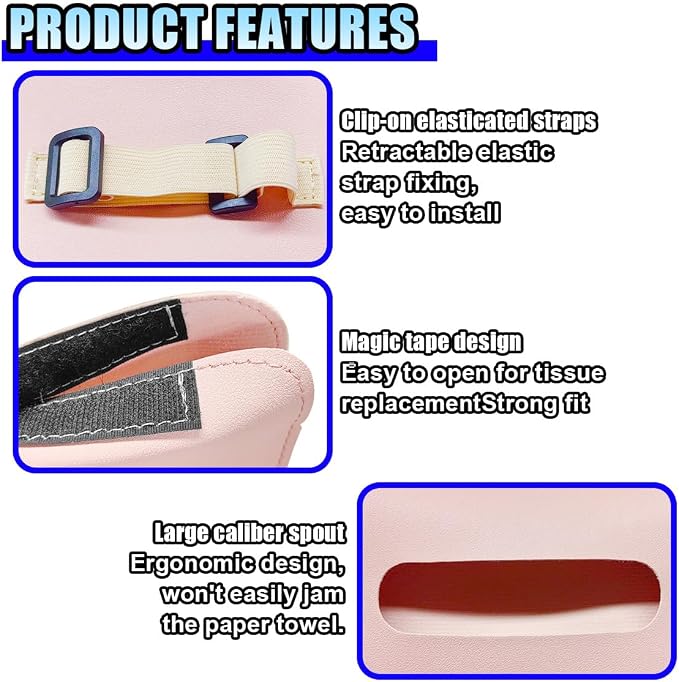 Car Visor Tissue Holder - Leather Tissue Box Holders Car Mask Dispenser - Hanging Car Napkin Holder Auto Tissues Dispenser - Rectangular Mask Holders Sun Visor Accessory for Vehicles (Pink)