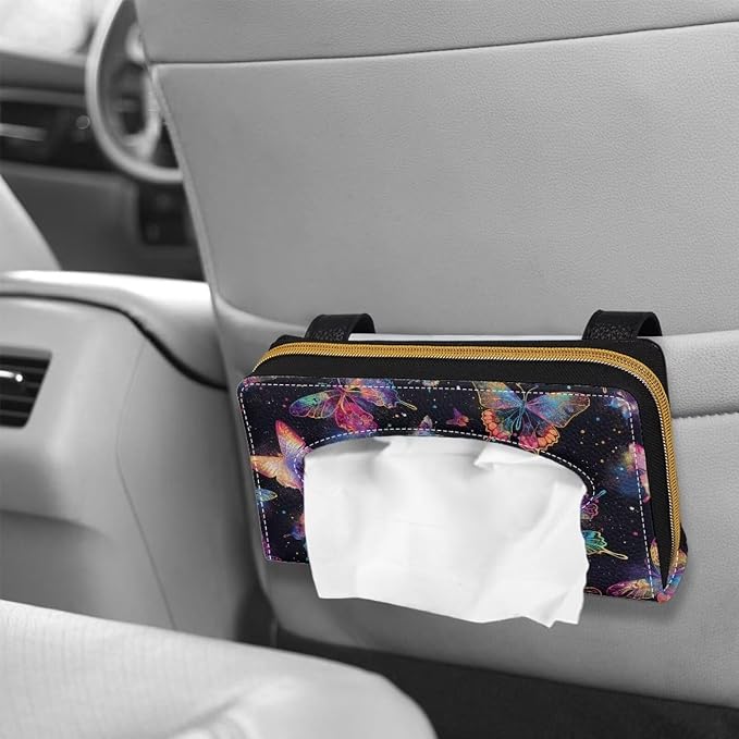 Butterfly Car Sun Visor Tissue Holder PU Leather Automotive Sun Visor Napkin Holder Butterfly Universal Tissue Holder for Car Home Offices