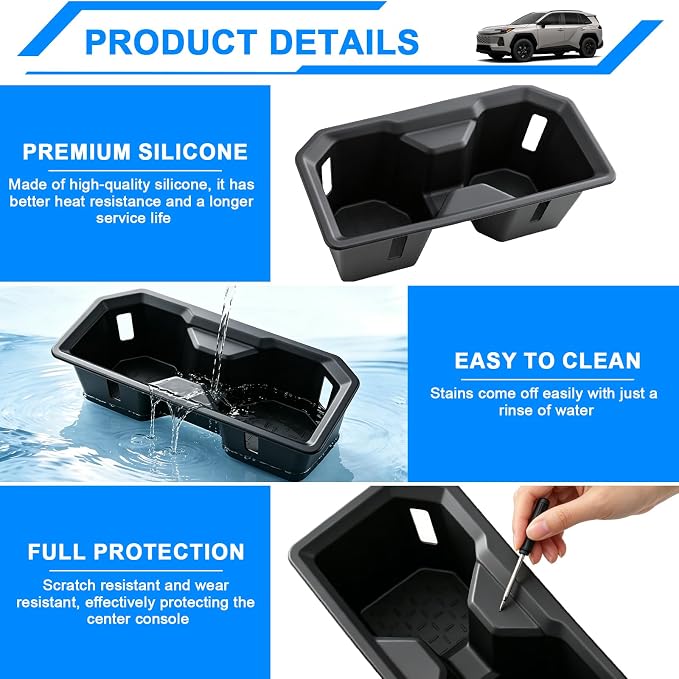 Cup Holder Insert for 2026 Toyota RAV4 Accessories, Spill-Proof, No Rattling Drink Holder Organizer, Center Console Silicone Cup Coaster Protector Anti-Slip Liner (Black)