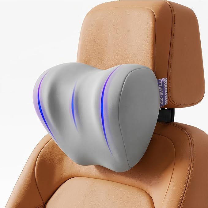 ZZ-WELL Car Headrest Pillow, Car Neck Pillow for Neck Pain Relief with Adjustable Strap, Memory Foam & Breathable Removable Cover, Travel Car Neck Pillow for Pain Relief While Driving (Grey, 1Pack)