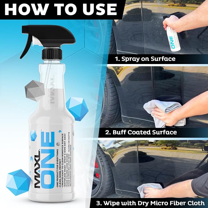 MAXL MAXLONE™ Car Spray with Triphene® All Purpose Waterless Detailer 3 Kit | Quick Spray & Wipe, Clean, Shine, Protect Paint, Glass, Wheels, and Trim Without Pre-Washing (3x20oz + 6 Micro Fiber Cloths)