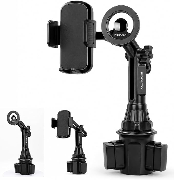 3-in-1 Cup Holder Phone Mount with Dual-Head Extended Arm, R606A1 | Magnetic & Clamp, 360° Rotatable, Tall Cup Design, iPhone Android GPS Compatible