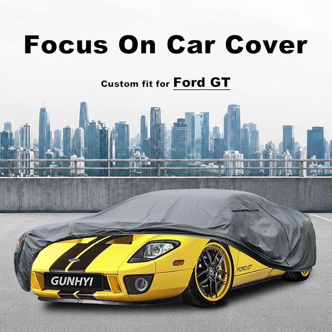 GUNHYI Premium Car Cover Custom Fit Ford GT, 16 Layers Heavy Duty Car Cover Waterproof All Weather with Zipper Door for Sun Rain Snow Dust Uv Protection