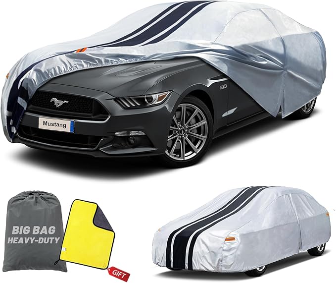 10-Layer Car Cover Waterproof All Weather for Automobiles | Outdoor Full Cover Snow Sun UV Protection Custom Fit Ford Mustang, Chevy Camaro XK,BMW 3 Series, A4 Length 186-193 inch