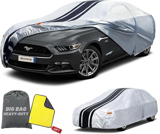 10-Layer Car Cover Waterproof All Weather for Automobiles | Outdoor Full Cover Snow Sun UV Protection Custom Fit Ford Mustang, Chevy Camaro XK,BMW 3 Series, A4 Length 186-193 inch