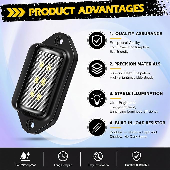Mudder 4 Packs LED License Plate Light 12V-24V DC Waterproof License Plate 6-SMD Lamp Taillight Tag Lights for Trailer Truck SUV VAN RV Trucks and Boats