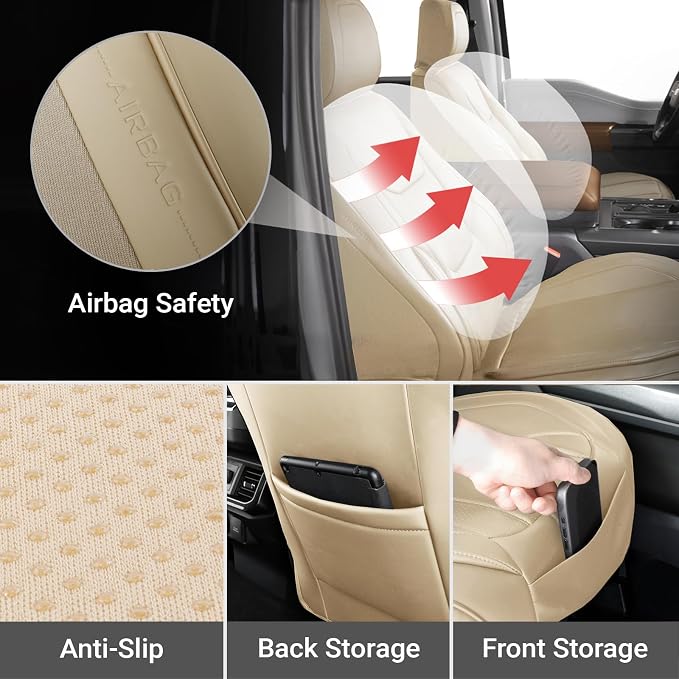 Coverland Custom Truck Car Seat Covers Front Seats for [2004-2011 Ford Ranger Super Cab Bucket Seats] - Protector Water Resistant Leather Memory Form Back Support Seat Cushion [Front-Beige]