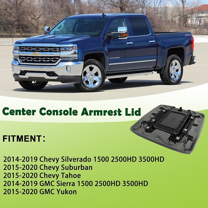 Front Seat Center Console Armrest Lid Gray Compatible with 2014-2019 Chevrolet Chevy Silverado Suburban Tahoe GMC Sierra Yukon XL Replaces 22881398