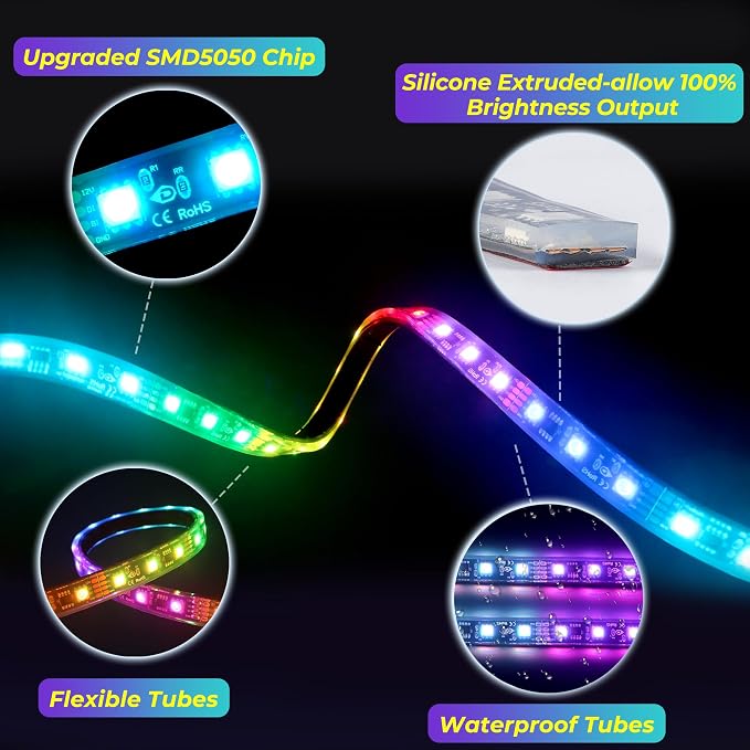 4PCS 12V-72V Golf Cart Lights, RGB Led Underglow Light Kit with 2 Remotes and App Control, Voltage Reducer, Waterproof, Sound Active, Battery Drain Protect Kill Switch Golf Cart Led Lights