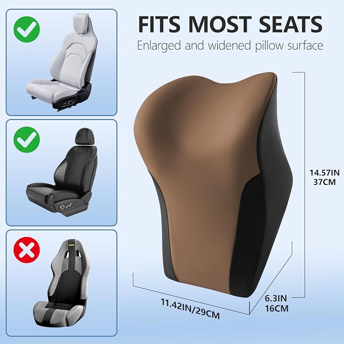 BABUR Car Headrest Pillow, Ergonomic Neck Support for Driving Seat 1 Pcs | Brown,100% Memory Foam,Universal Fit,Softness,Adjustable Strap,Breathable Removable Cover,Car Rest Pillow for Pain Relief