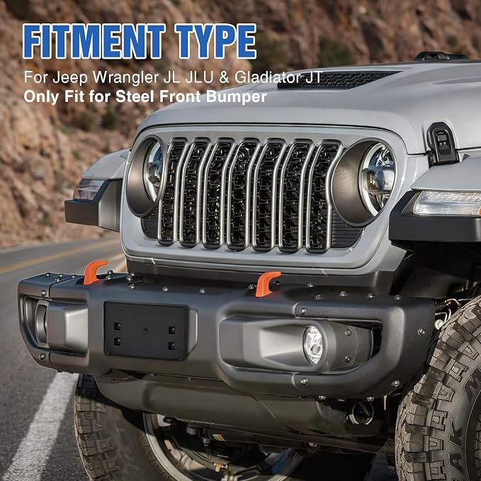 Nilight Front License Plate Frame Holder Mounting Bracket for 2018-2023 2024 2025 2026 Jeep Wrangler JL JLU & Gladiator JT Accessories Replace # 68295610AA CH1068150 Black only for Steel Bumper