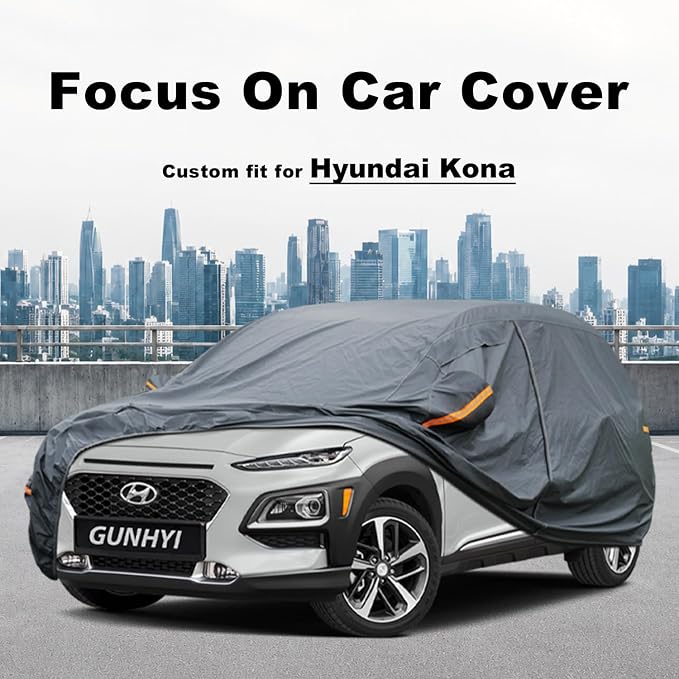 GUNHYI Premium Car Cover Custom Fit Hyundai Kona, 16 Layers Heavy Duty Car Cover Waterproof All Weather with Zipper Door for Sun Rain Snow Dust Uv Protection