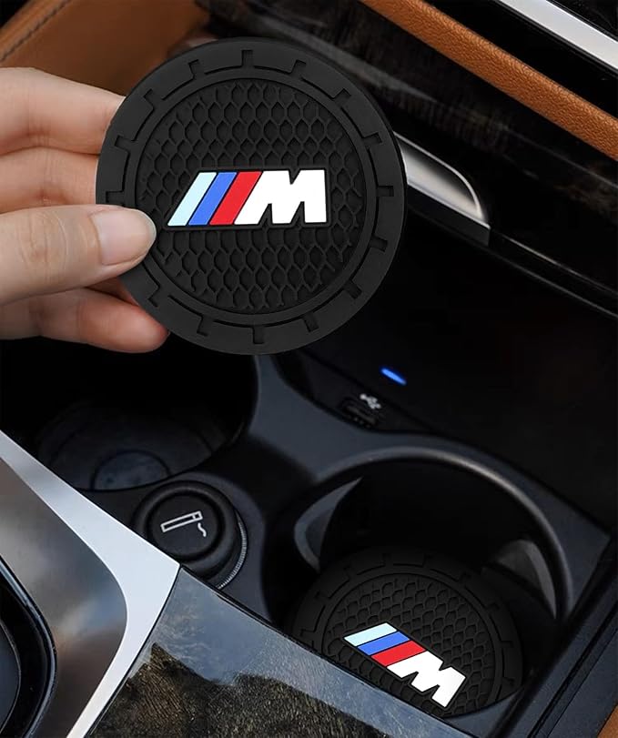 Black Silicone Car Coasters for BMW M Series Non-Slip Car Cup Holder Coasters,Car Interior Accessory for Car Cup Holder 2Pcs 2.75 Inch