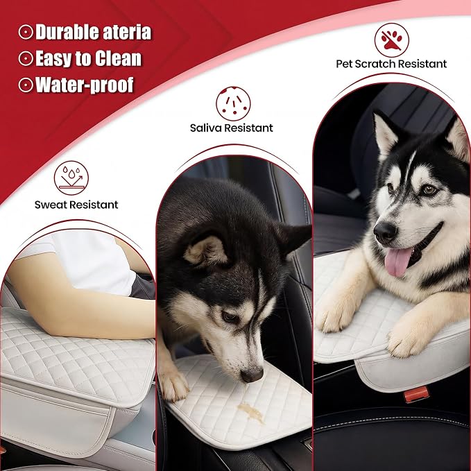 Car Middle Center Console Cover with 2 Storage, Universal Microfiber Leather Car Armrest Cover Cushion for for Most Vehicles, Memory Foam Comfort Stylish Leather Scratch-Resistant, Thickened（White)