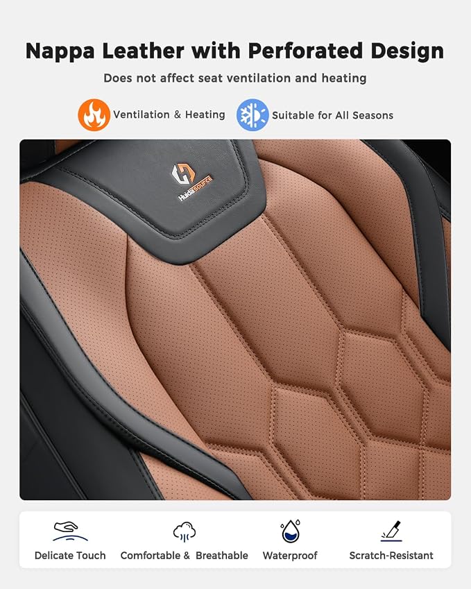 Huidasource Car Seat Covers, Universal Fit for Cars SUV Trucks, Black&Brown | Full Coverage Leather Seat Cover, Airbag, Cupholder Compatible, Seat Function Retain, Easy Install with Velcro