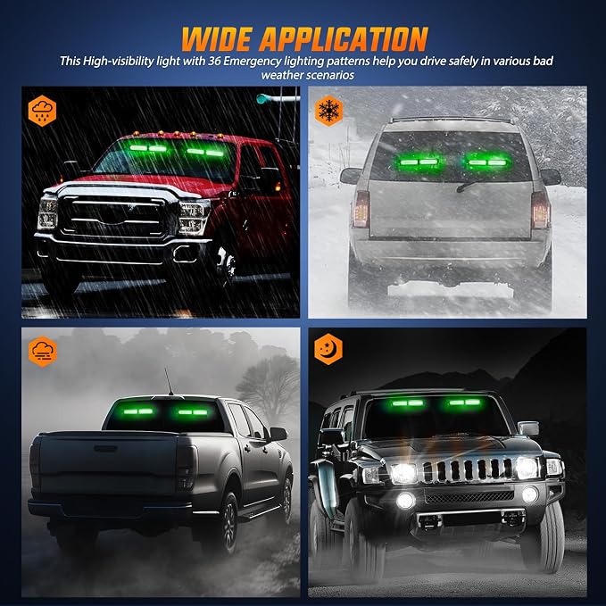 Nilight 40LED Green Emergency Strobe Traffic Advisor Light Bar with Suction Cups Dash Safety Warning Hazard Flashing Lights Interior Front/Rear Windshield for Trucks Construction Vehicles