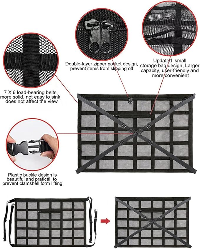Car Ceiling Cargo Net, Strengthen Load-Bearing Car Roof Storage Organizer,Reduce Sagging of Car Roof Mesh Storage Organizer,Camping Gear Must Haves Cargo Net for Car