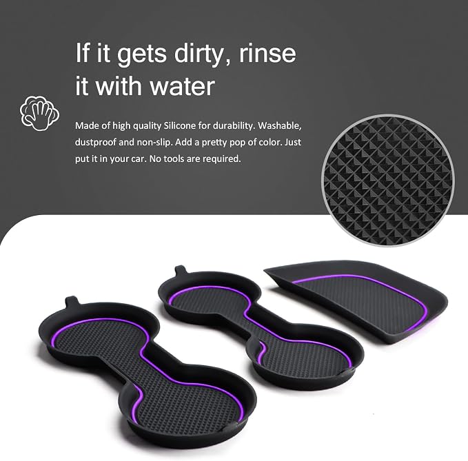 Auovo Cup Holder Inserts Coaster Compatible with Chevy Malibu Accessories 2017 2018 2019 2020 2021 2022 2023 2024 2025 Silicone Cup Mat Pad Car Interior Decoration (3-pcs kit, Purple)