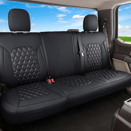 Huidasource F150 F250 F350 Rear Car Seat Covers, Leather Back Row Seat Cushion Cover Fit for 2015-2026 Ford F150 SuperCrew&2017-2026 F250 F350 F450 Super Duty Crew Cab XL XLT Lariat(Back Row/Black)