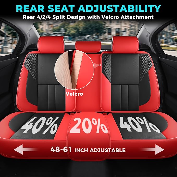 Universal Car Seat Covers for SUVs Sedans Trucks Redblack | universal fit, faux leather, waterproof, breathable, stain/scratch resistant, airbag compatible, anti-slip, easy install