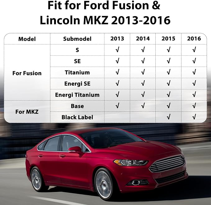Floor Mats for Ford Fusion & Lincoln MKZ 2013-2016 Custom Fit TPE Liners | Automotive Non-Slip Waterproof Floor Liner All Weather TPE Car Accessories Mats Set, Front & 2nd Row & Cargo Liner