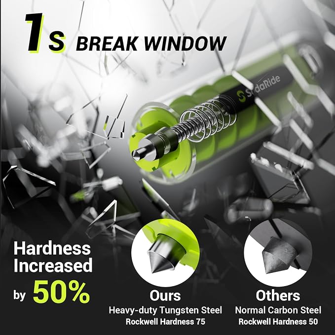 SodaRide Window Breaker Seatbelt Cutter with Flashlight,3 in 1 Car Escape Tool Key Chain,Safe Hammer Glass Breaker Under Water,2 Pack Green