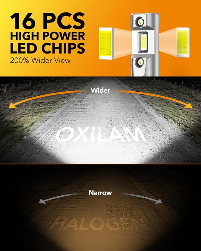 OXILAM Q36 H11 9005 Light Bulbs Combo, 70000lm 900% Brighter 6500K Cool White Light, 1:1 Size 9005/HB3 H11/H9/H8 DRL Fog Light Halogen Replacement, IP68 Waterproof, Pack of 4