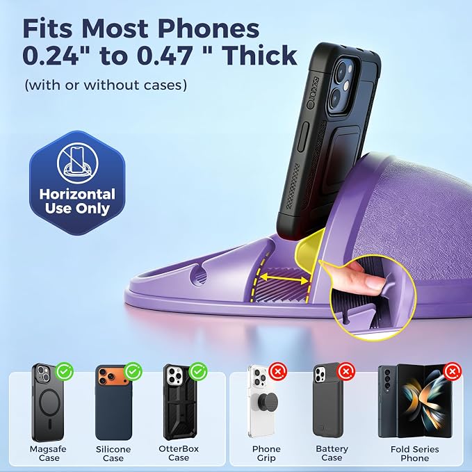 Loncaster Car Phone Holder, Car Phone Mount Silicone Car Pad Mat for Various Dashboards, Slip Free Desk Phone Stand Compatible with iPhone, Samsung, Android Smartphones, GPS Devices More (Purple)