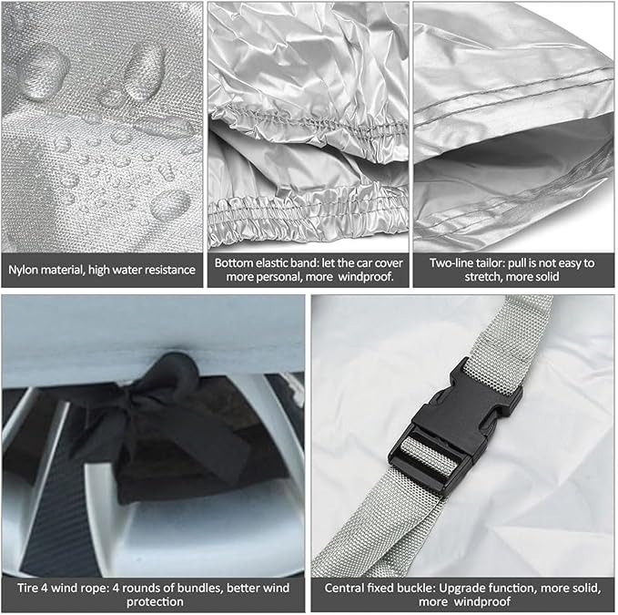 ikaufen Car Cover Waterproof All Weather for Automobiles, Car Cover Dirtproof, Scratch Resistant, Snowproof UV Protection Windproof, Universal Fit for Sedan (117-185 inch)