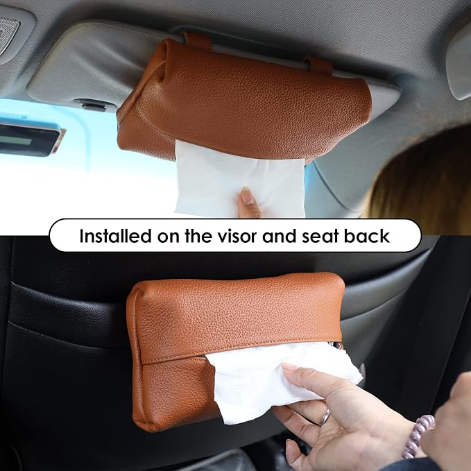 KINIVA Car Tissue Holder Sun Visor Napkin Tissue Box Holder for Car Visor Leather Tissue Holder Dispenser for Car(Brown)