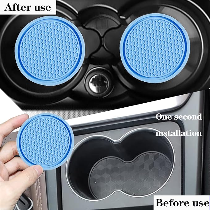 Universal Car Cup Holder Insert. PVC Material. Honeycomb Waterproof. Fixed, Anti-Slip Coaster (Blue, 2.75in)