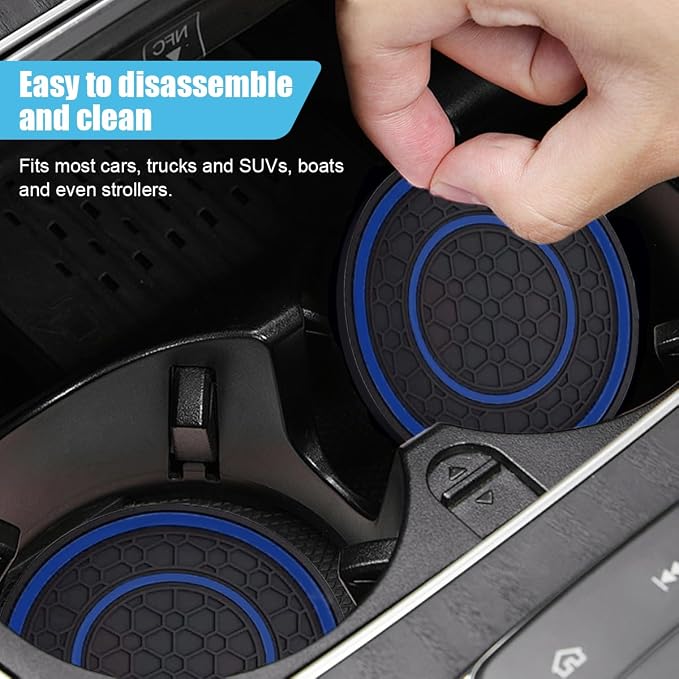 2PCS Car Cup Holder Coasters, 2.75 Inch Auto Non-Slip Anti Dust Cup Mats, Console Cup Holder Insert Coaster Auto Insulated Mats, Universal Interior Accessories for Most Cars (Blue)