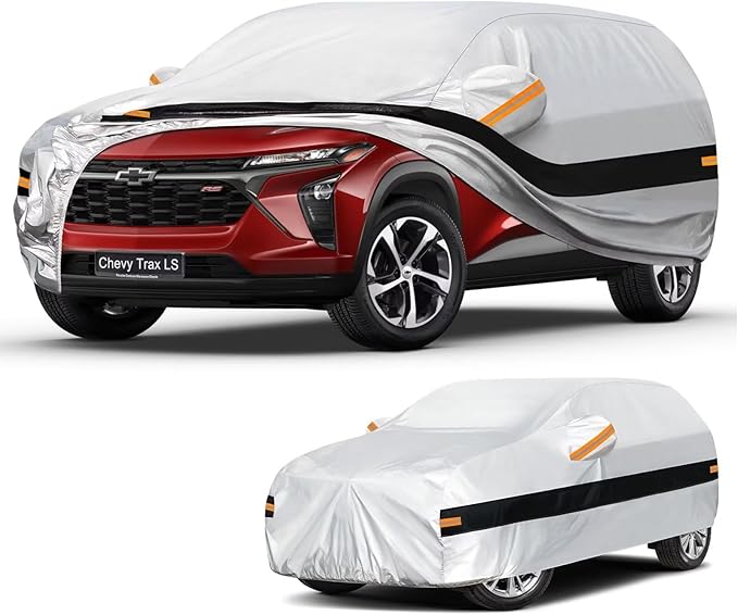 10 Layers SUV Car Cover Custom Fit for Chevrolet Chevy Trax (2013-2026) 1RS, LT, 2RS, ACTIV, Waterproof All Weather for Automobiles, Outdoor Full Cover Sun Dust Protection with Cotton. Silver
