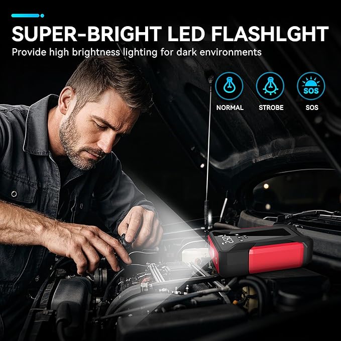 Jump Starter with Air Compressor, 4000A Car Battery Jump Starter for 12V Vehicles, Portable Battery Booster (9.0L Gas/8.0L Diesel), 150 PSI Tire Inflator, LCD Display, USB-C, LED Light (Black)