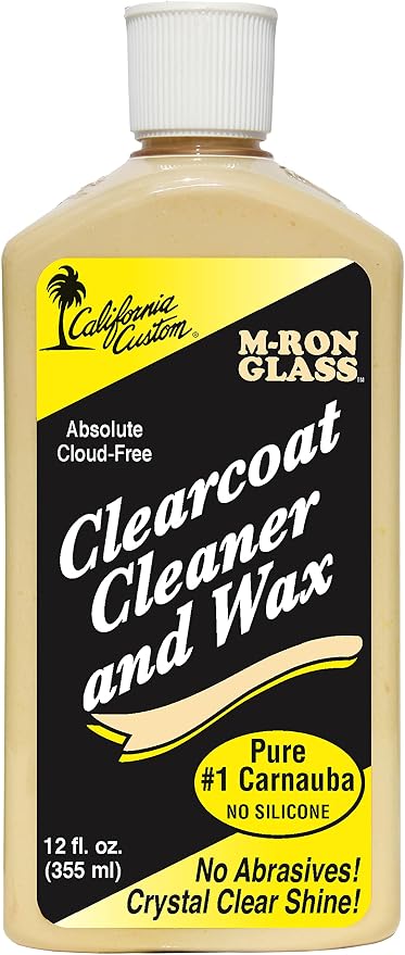CALIFORNIA CUSTOM - M-Ron Glass Clearcoat Cleaner & Wax with Finest Pure #1 Carnauba Wax, Seals and Protects With A Crystal Clear Shine, No Silicone, Can Be Applied In Direct Sun Light! 12 oz