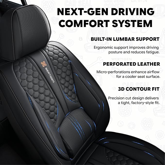 Black Universal Car Seat Cover, Waterproof Leather, Lumbar Support | Compatible with over 7,200+ Vehicle Models