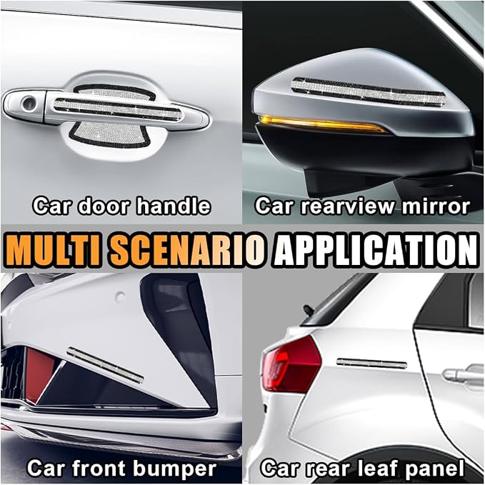 JOYCOURT 10PCS Bling Car Door Handle Anti-Scratch Sticker, Black&White | Universal Car Door Handle Cup Protective Cover, Adhesive Door Bowl Sticker, Shiny Rhinestone Auto Decor Accessories for Women