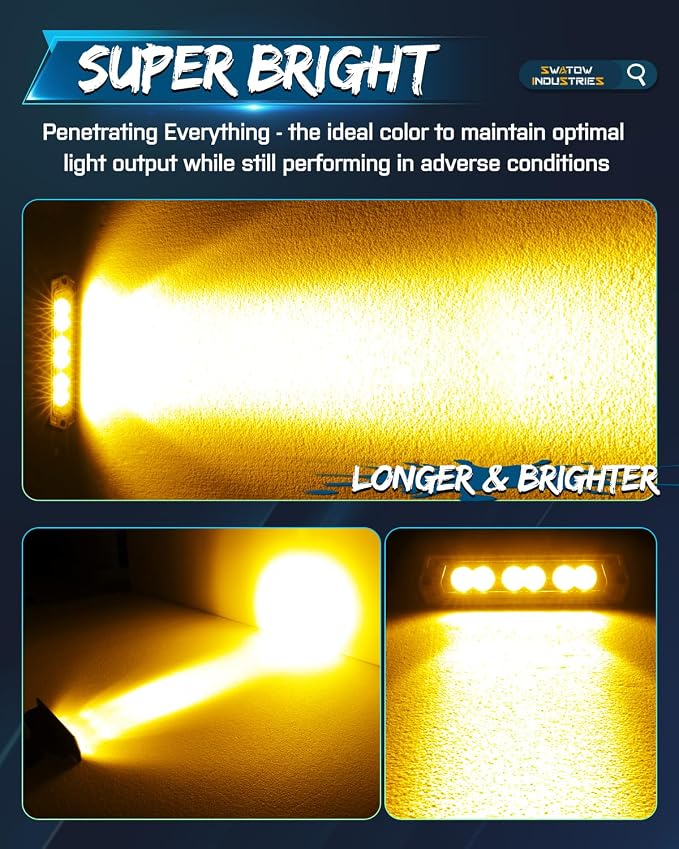 Flush Mount LED Pods Amber, SWATOW INDUSTRIES 7 Inch CREE LED Light Bar Amber Flush Mount Reverse Lights Spot Pod Lights Backup Lights for Truck Wrangler F150 Ram Toyota Chevy GMC SUV ATV
