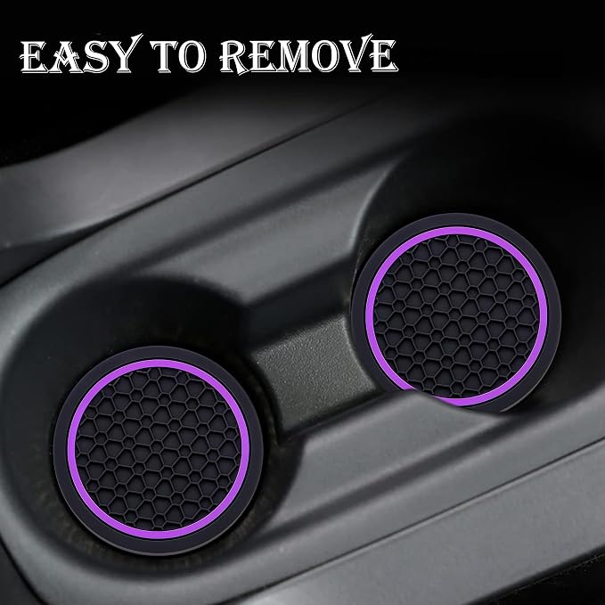 4-Piece Anti-Slip Car Cup Coaster Set – 2.75 Inch Auto Insert Drink Mats, Perfect for Coffee & Beverages – Stylish Interior Decor for Women & Girls (Black & Purple)