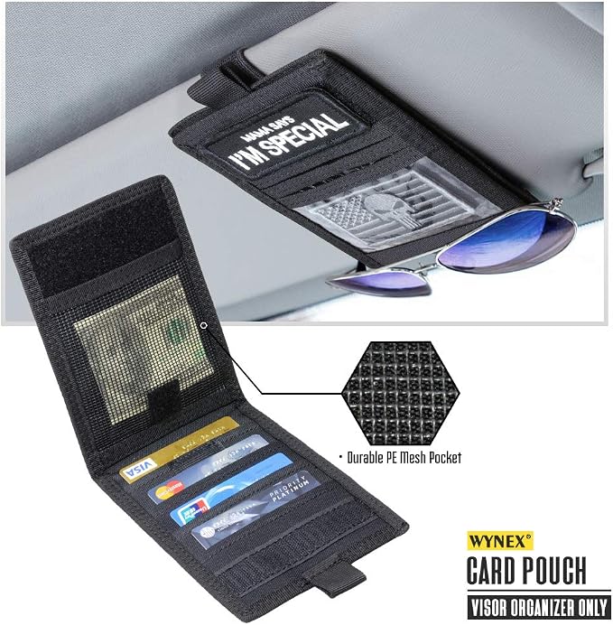 WYNEX Molle Car Visor Organizer Detachable Card Pouch, Fit Most Vehicles | M-13.5x7", Auto Sun Visor Storage Molle Panel, Elastic Webbing Slots, for Glasses & Tactical Gear