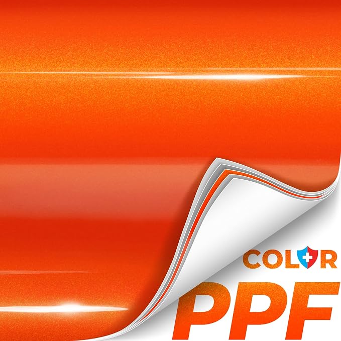 ColorFusion PPF by VViViD, Gloss Flame Orange Dry Apply PPF Vinyl Car Wrap Roll 1ft x 5ft