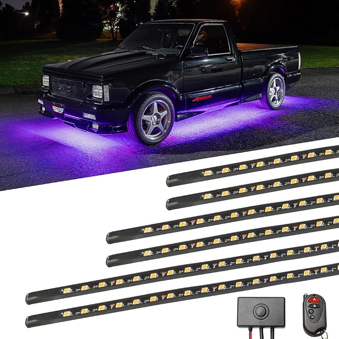 LEDGlow 6pc Purple Slimline LED Truck Flexible Underglow Lighting Kit | Neon Accent Lights Include Flex Underbody Tubes, Solid Color Illumination, 4 Modes, Control Box & Remote