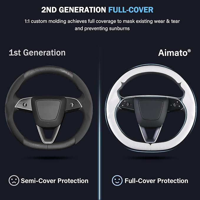 Steering Wheel Cover for Tesla Model 3 Highland(2024-Present)/ Model Y Juniper(2025-Present),Anti-Slip,Comfortable Grip,Breathable,Customized for Tesla Model 3/Y Accessories,Nappa White