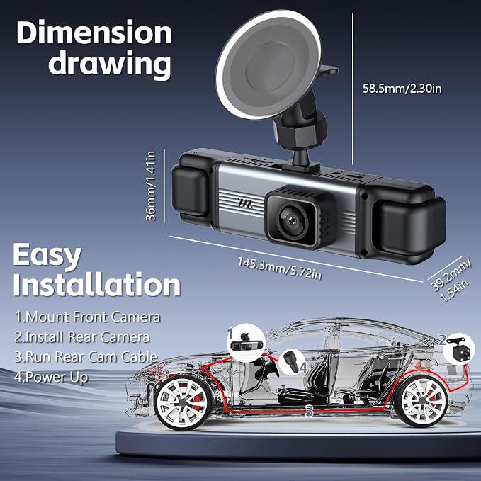 4 Channel 360° Dash Cam Front Rear Inside & Left Right 4K+1080P*3 FHD Car Camera, 5GHz WiFi & App Control 8 IR Lamps Night Vision 24H Parking Mode, G-Sensor, Loop Recording, Includes 64GB (Silver)