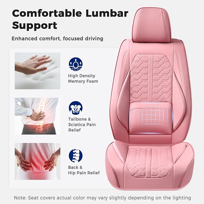 Huidasource Pink Car Seat Covers Front Seat, 360° Full Wrap Leather Seat Cushion Covers Universal Fit for Most Cars SUV Trucks, Automotive Seat Covers, Retain Functions, Protect Original Seat