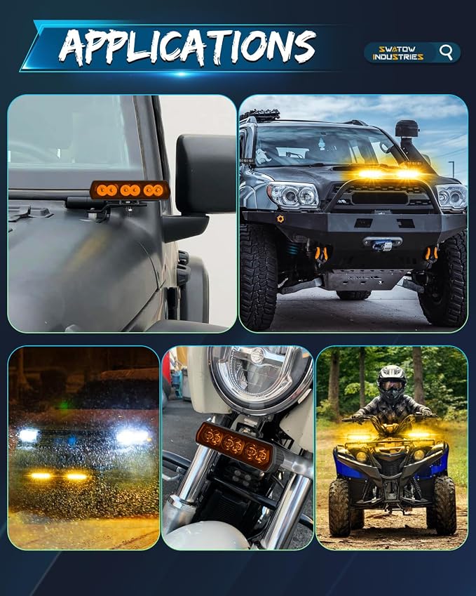 6 Inch Light Bar Amber, SWATOW INDUSTRIES 6" CREE LED Pod Lights Spot LED Ditch Pods Auxiliary Work Lights Bumper Mount Fog Light for Wrangler F150 Toyota Ram Truck SUV UTV ATV Motorcycle