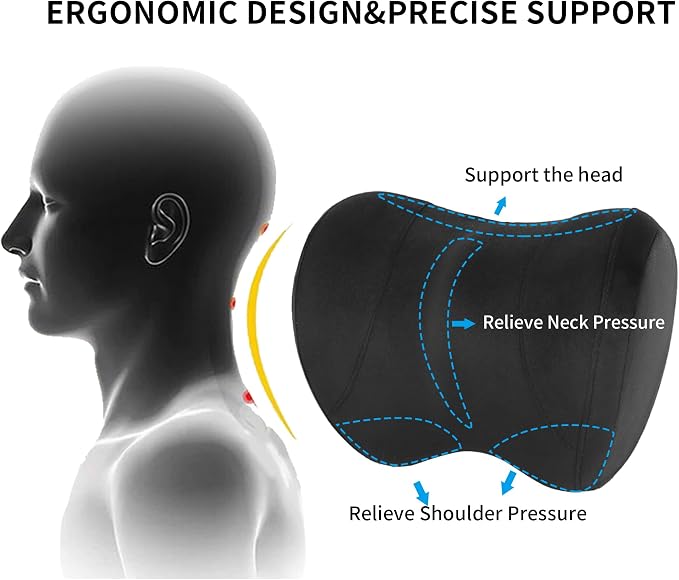 Car Neck Pillow Adjustable Up and Down Style 2 Pack,Car Headrest Pillow for Neck Support Relieves Driving Fatigue, Soft Memory Form and Ergonomic Design Fits Most Heights and Car Seats (Black)